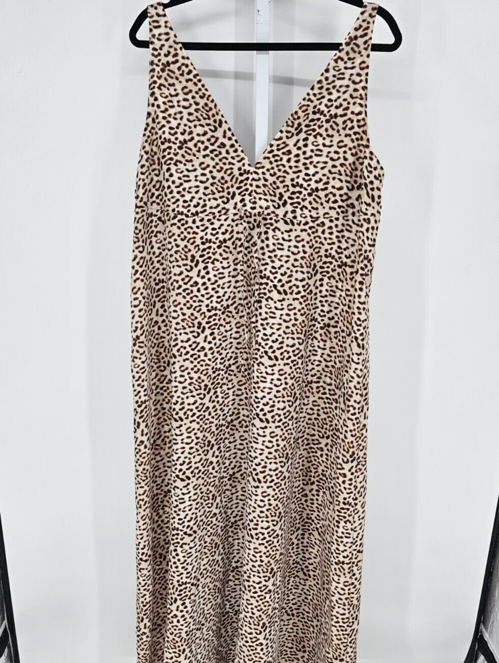 Victorias Secret Womens Sz L Maxi length Satin Nightgown Brown Leopard Print